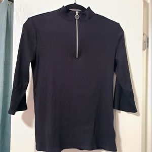 Express Black 3 /4 sleeve black half zip ribbed shirt size medium